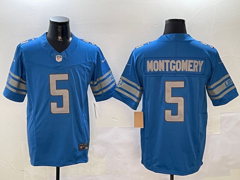 Men Detroit Lions 5 Montgomery Blue three generations 2024 Nike Limited NFL Jersey style 0102